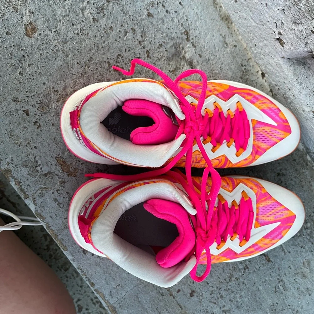Vibrant Pink and Orange Athletic Shoes with Mesh Design - Picture 3 of 6